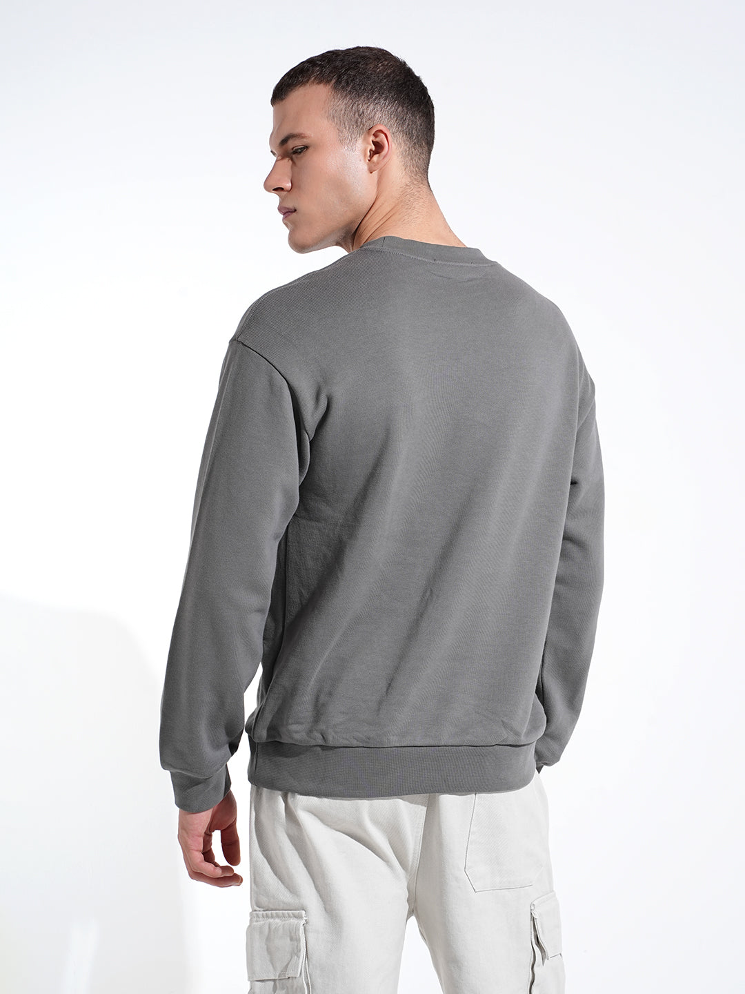 Men's Graphic Patchwork Grey Round Neck Regular Fit Sweatshirt