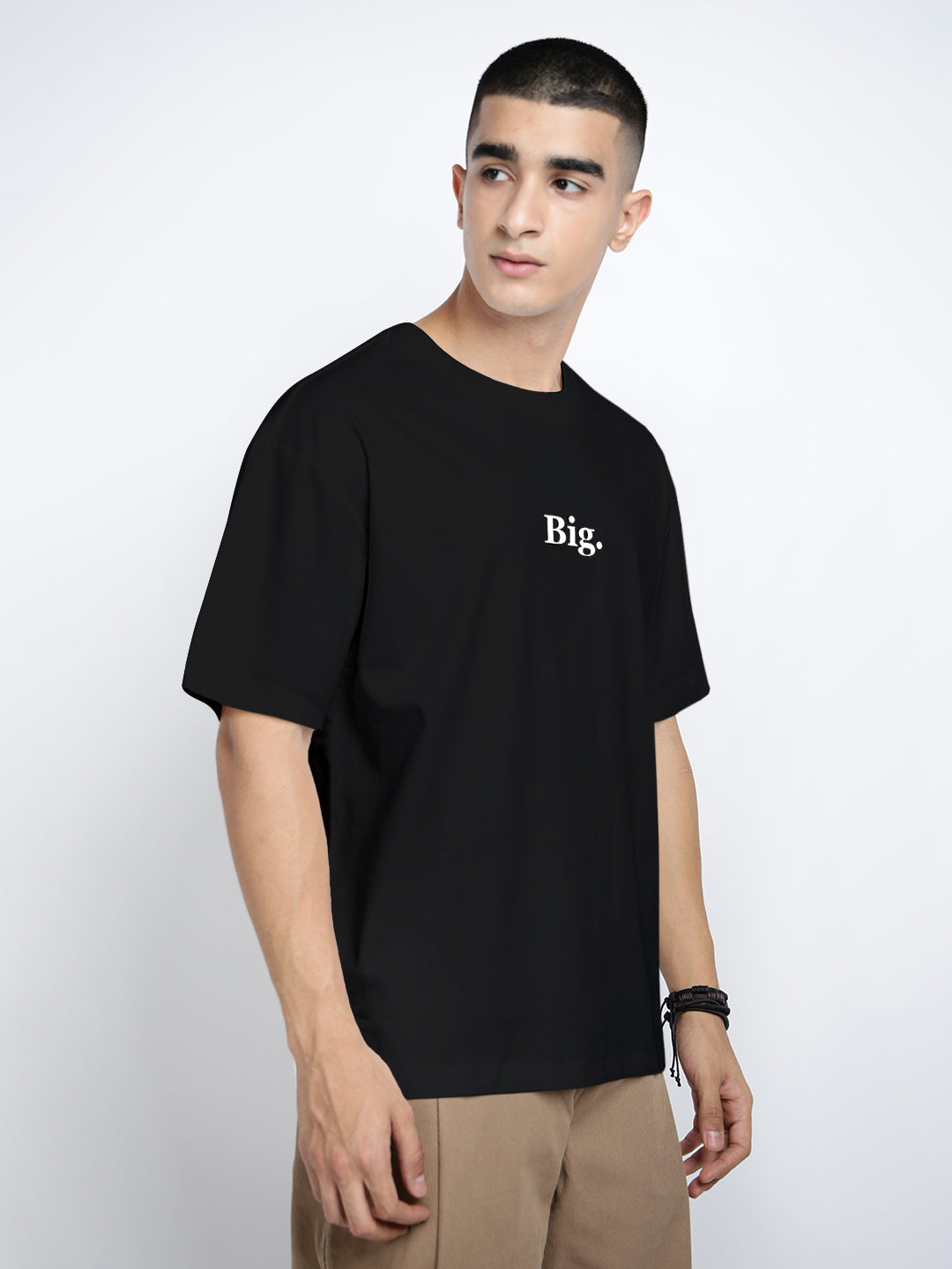 Men's Typography Black Short Sleeves Round Neck Relaxed Fit T-Shirt