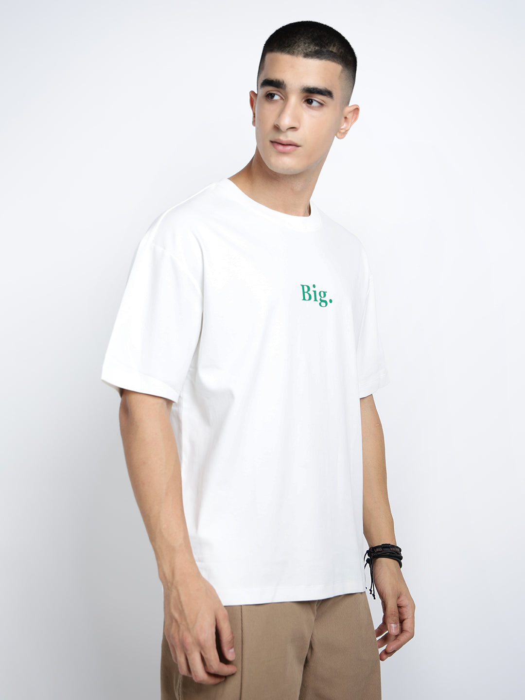 Men's Typography White Short Sleeves Round Neck Relaxed Fit T-Shirt