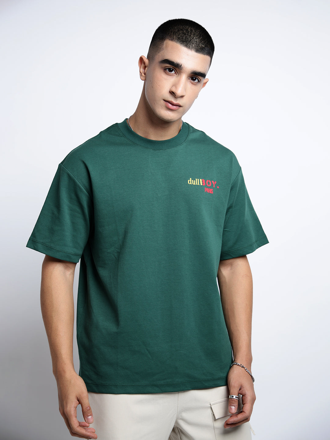 Men's Graphic Print Green Round Neck Relaxed Fit T-Shirt