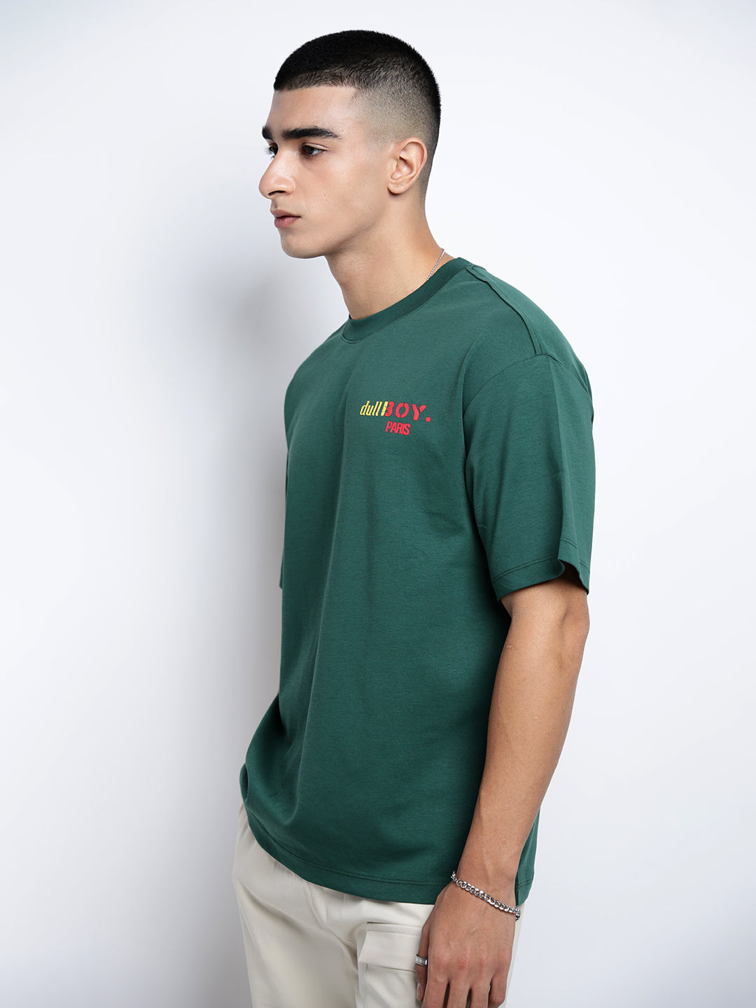 Men's Graphic Print Green Round Neck Relaxed Fit T-Shirt