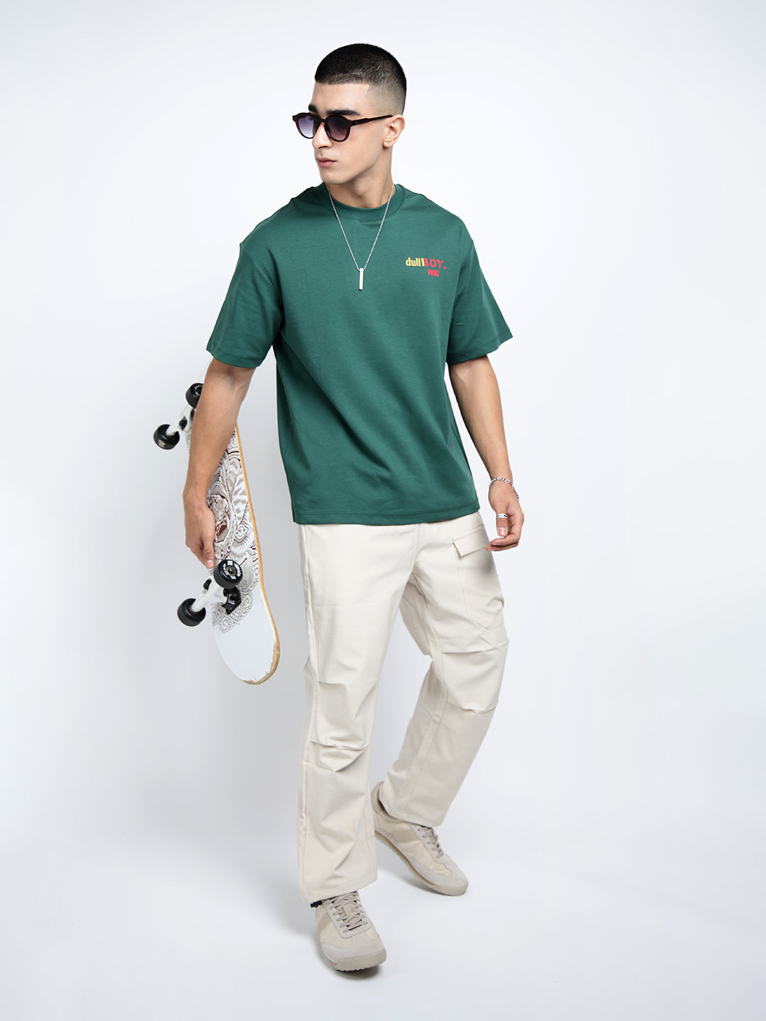 Men's Graphic Print Green Round Neck Relaxed Fit T-Shirt