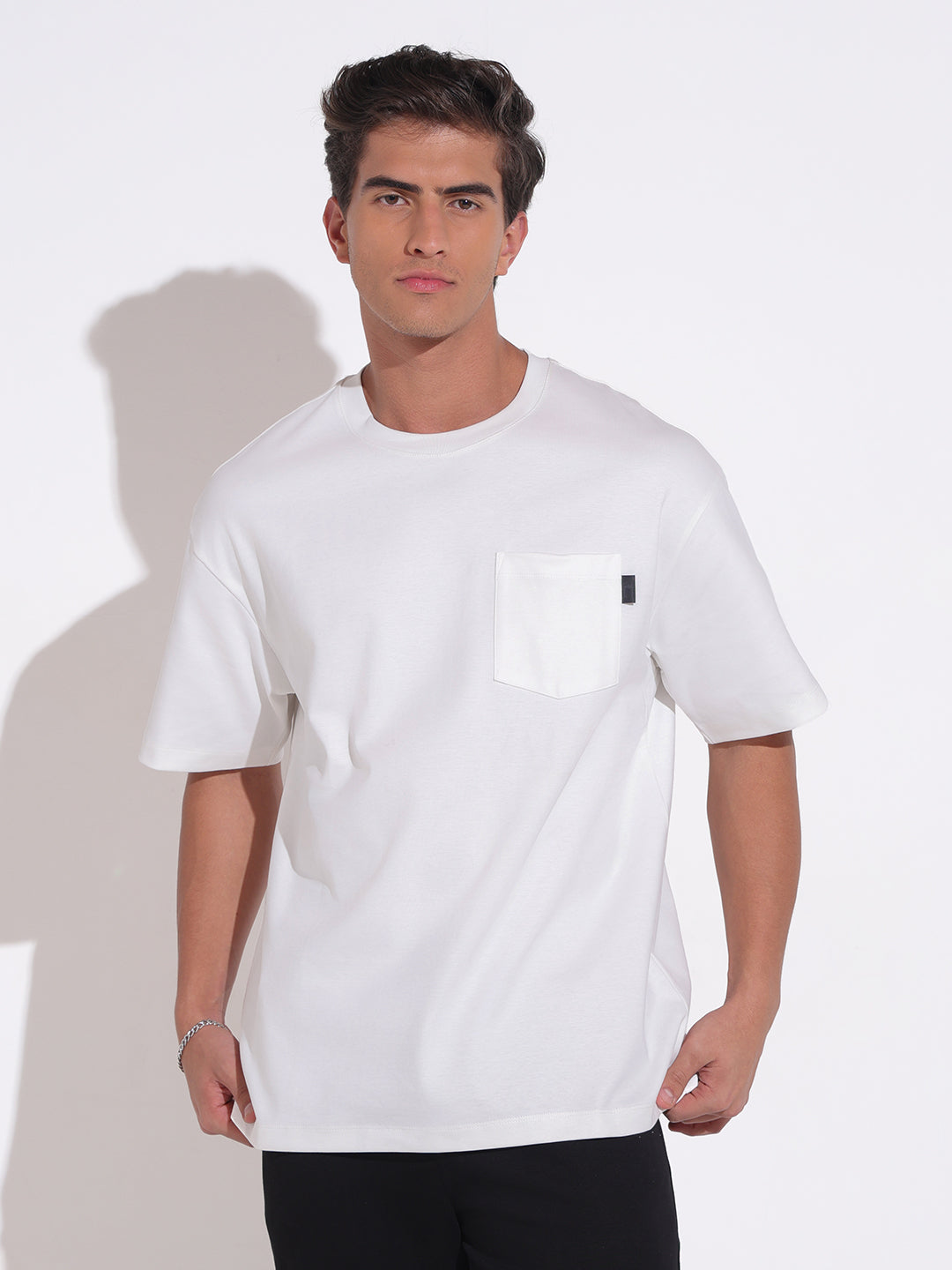 Men's White Oversized T-Shirt with Chest Pocket