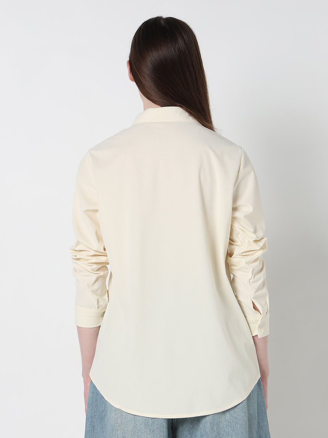 Women's Solid Cream Regular fit Long Sleeve Casual Shirt