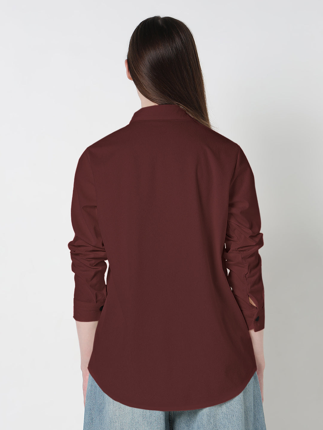 Women's Solid Maroon Regular fit Long Sleeve Casual Shirt