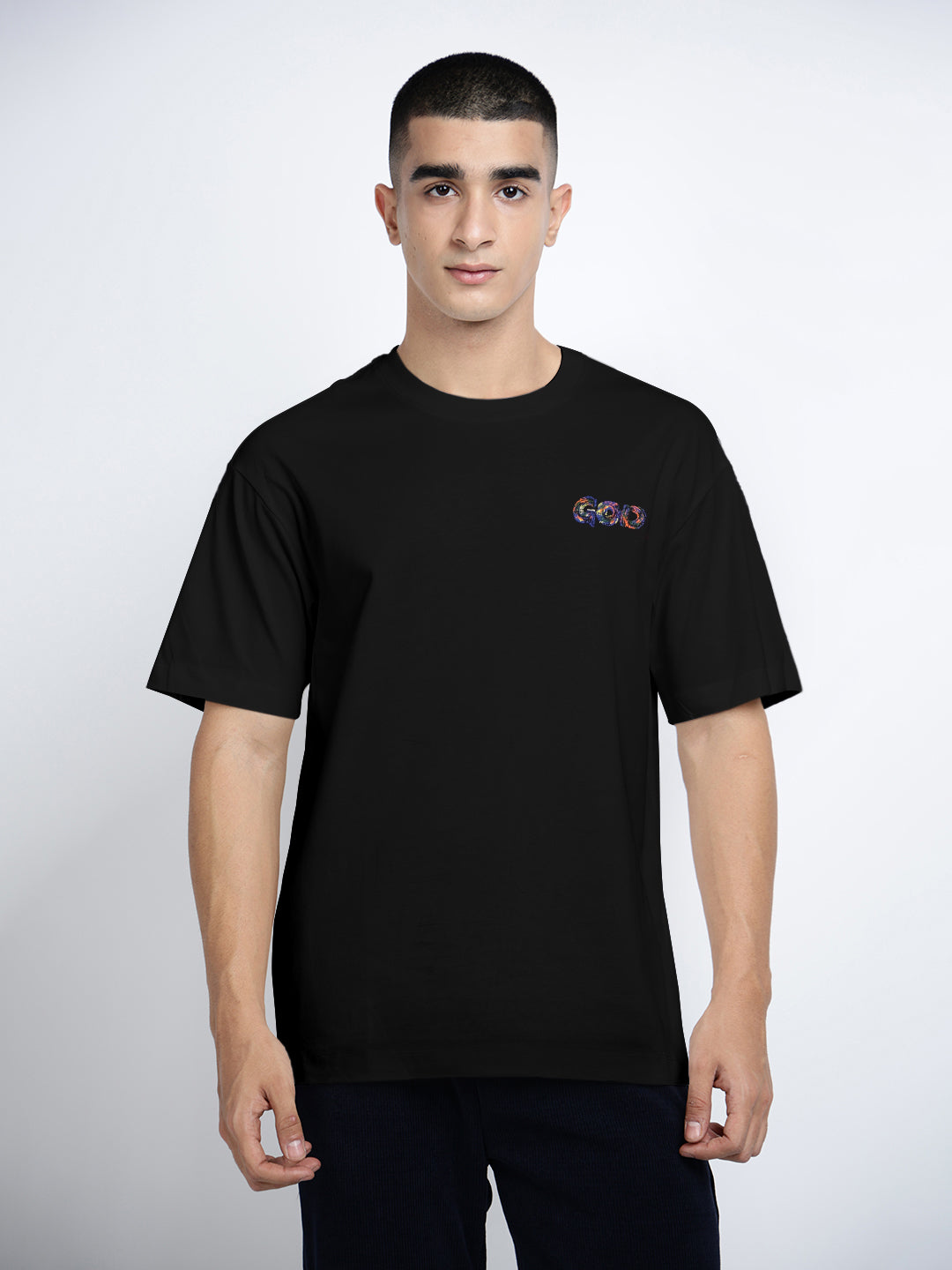 Men's Graphic Print Black Round Neck Relaxed Fit T-Shirt