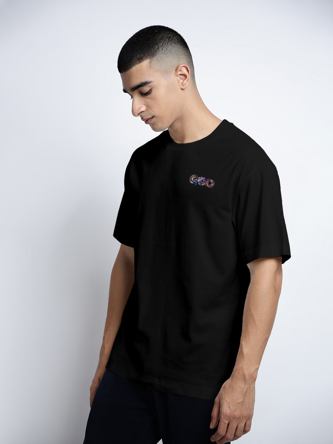 Men's Graphic Print Black Round Neck Relaxed Fit T-Shirt