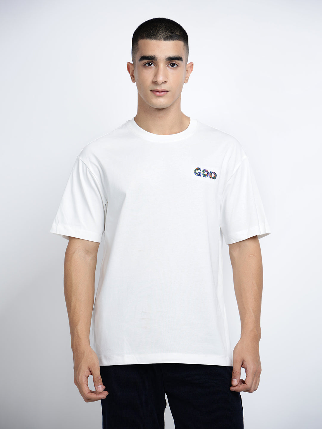 Men's Graphic Print White Round Neck Relaxed Fit T-Shirt