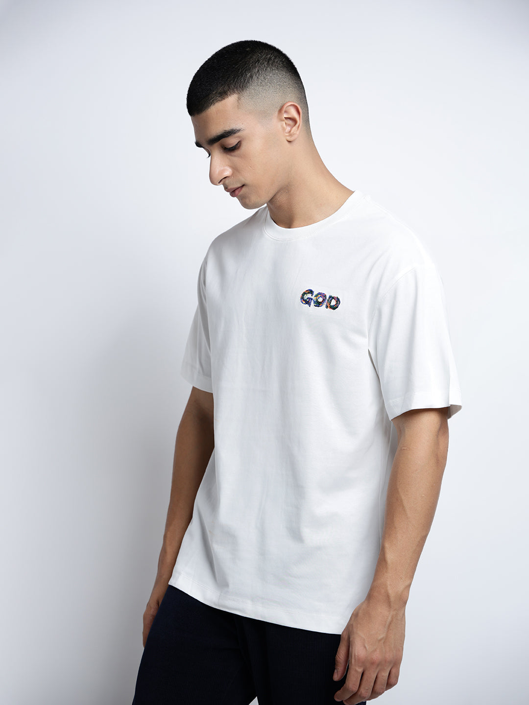 Men's Graphic Print White Round Neck Relaxed Fit T-Shirt