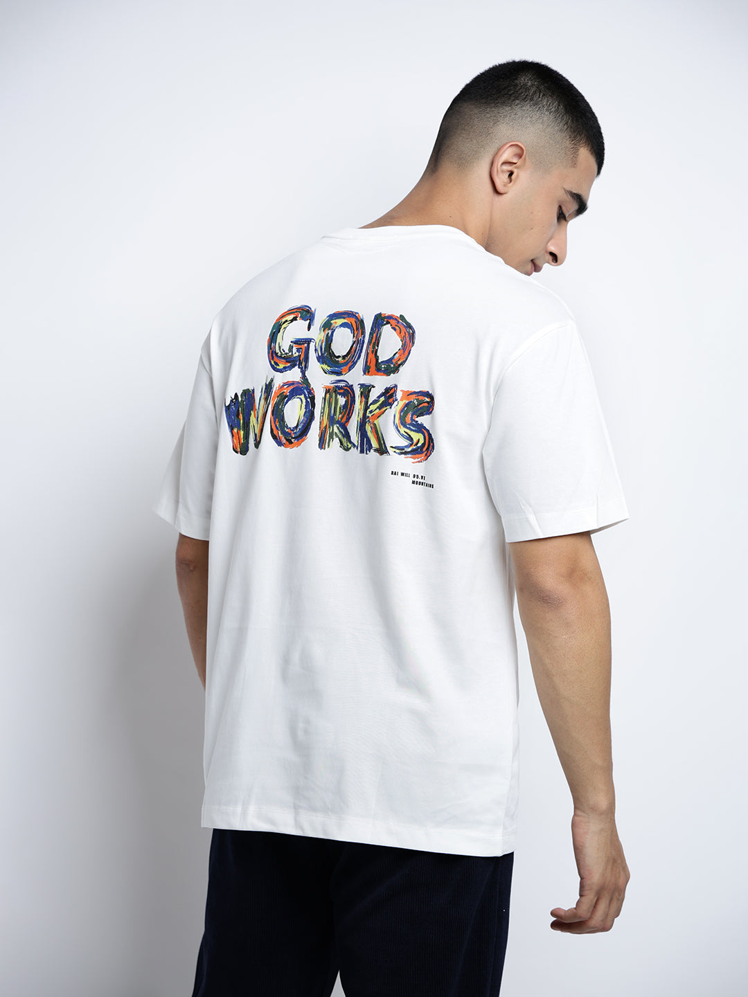 Men's Graphic Print White Round Neck Relaxed Fit T-Shirt