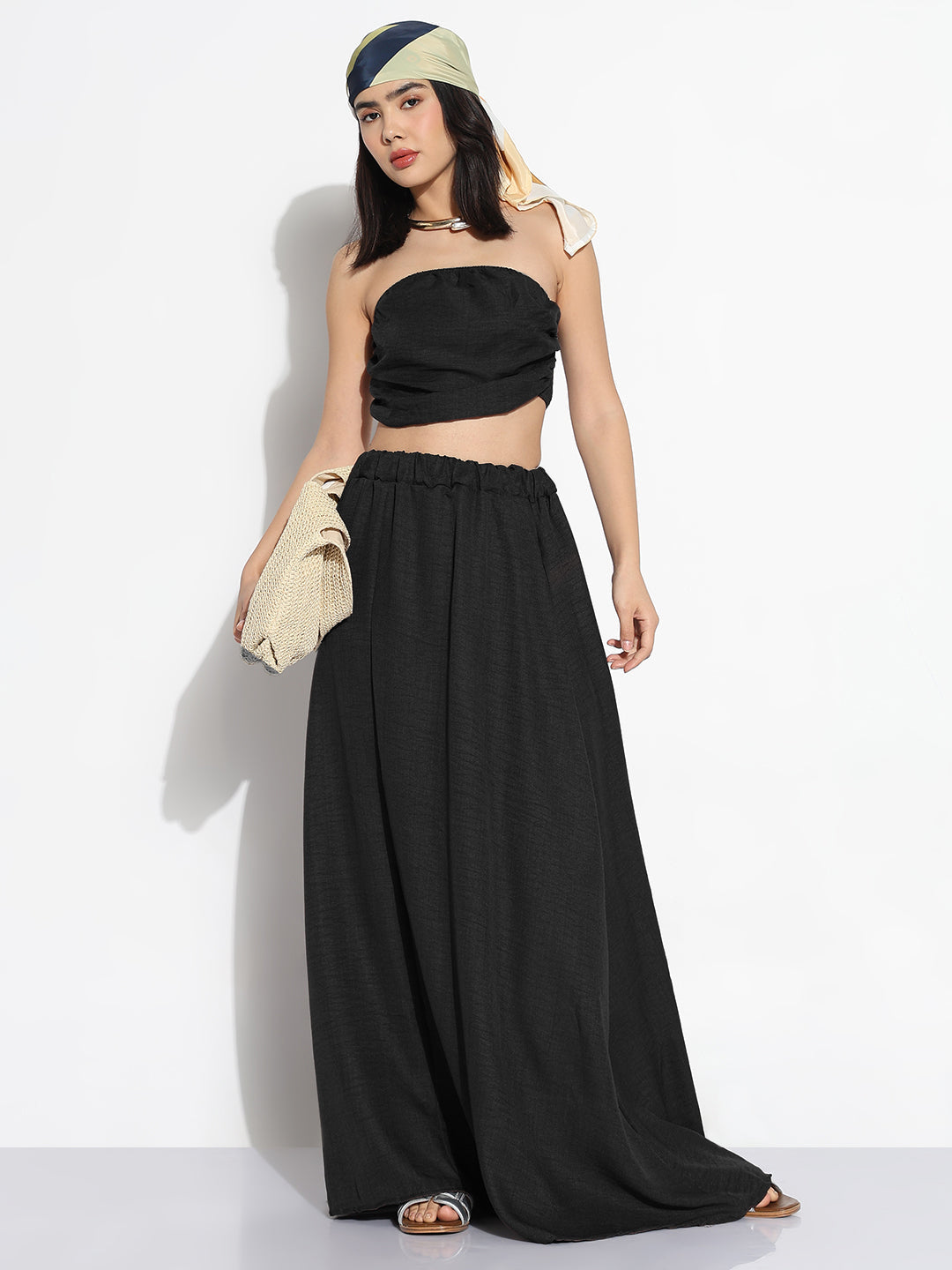 Women Black Solid Co-ords Skirt & Top Set