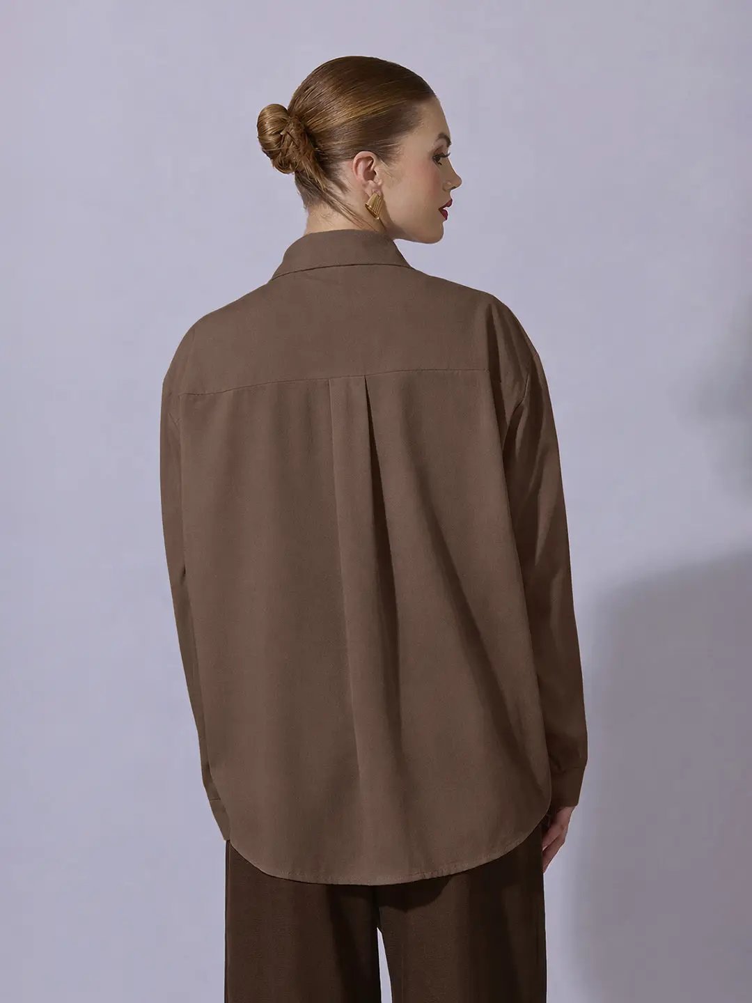 Women's Brown Long Sleeve Button-Down Shirt - from SHOWOFFFF