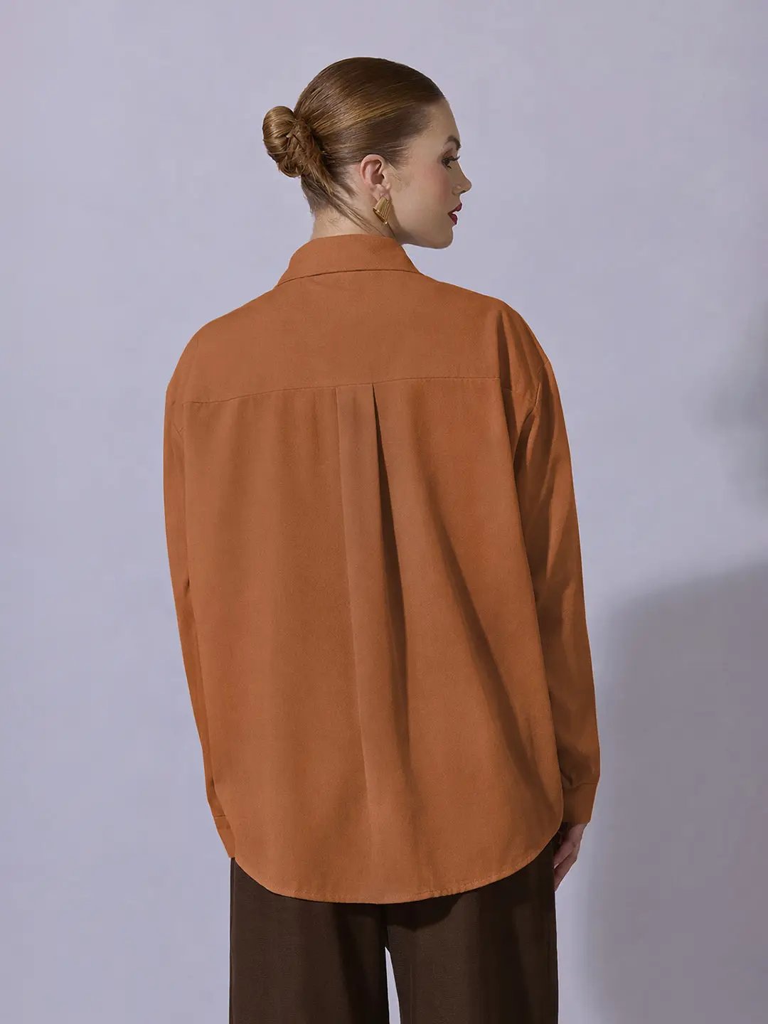 Women's Camel Brown Long Sleeve Button-Down Shirt - Uncategorized from SHOWOFFFF