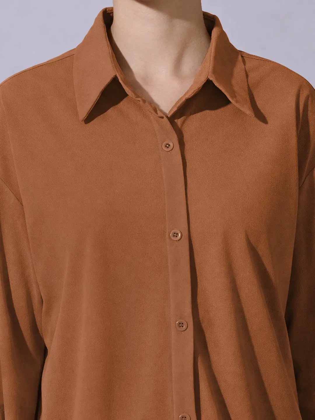 Women's Camel Brown Long Sleeve Button-Down Shirt - Uncategorized from SHOWOFFFF