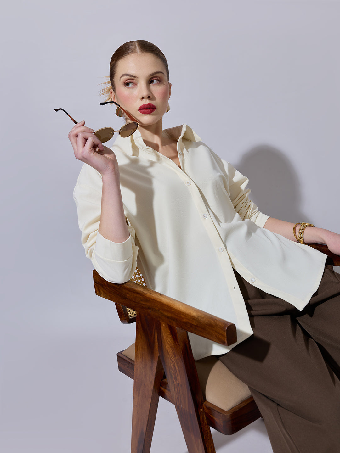 Women's Off-White Long Sleeve Button-Down Shirt