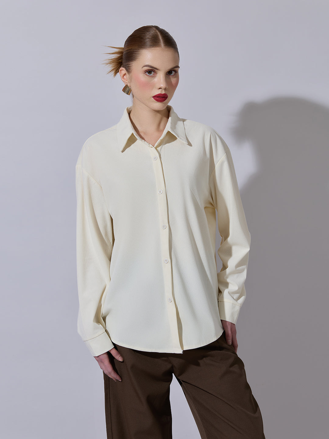 Women's Off-White Long Sleeve Button-Down Shirt