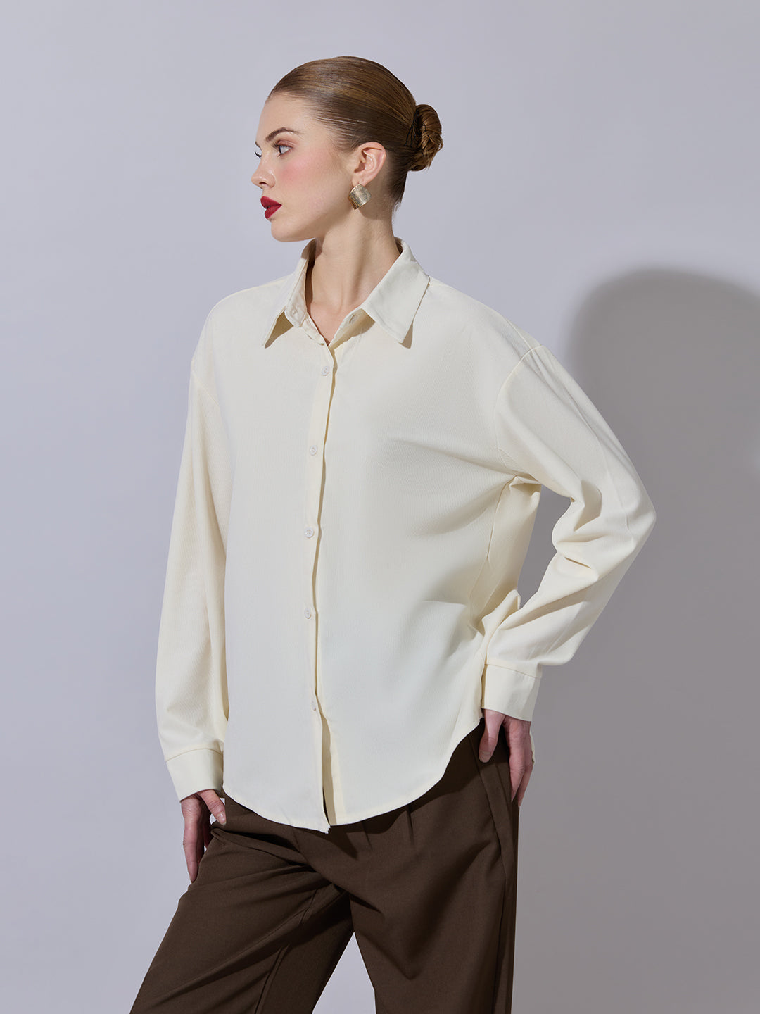 Women's Off-White Long Sleeve Button-Down Shirt