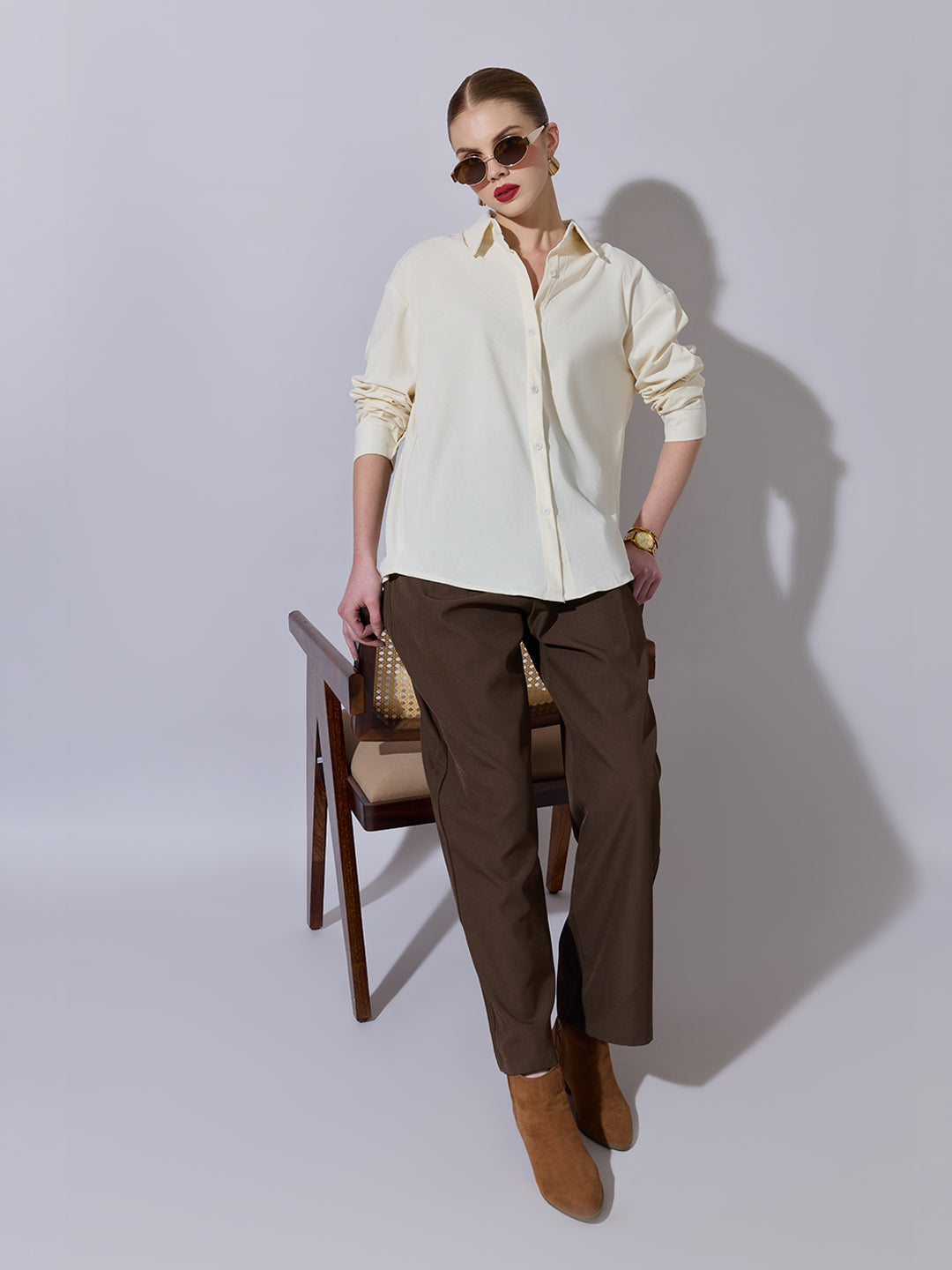 Women's Off-White Long Sleeve Button-Down Shirt