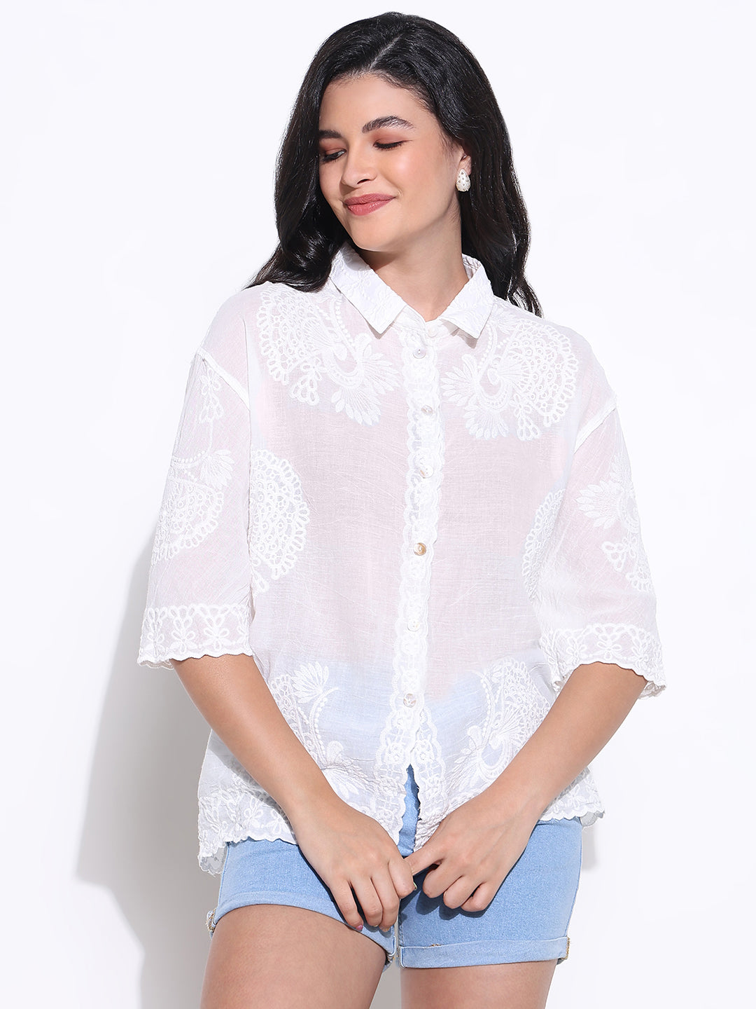 Women White Solid Oversized Shirt