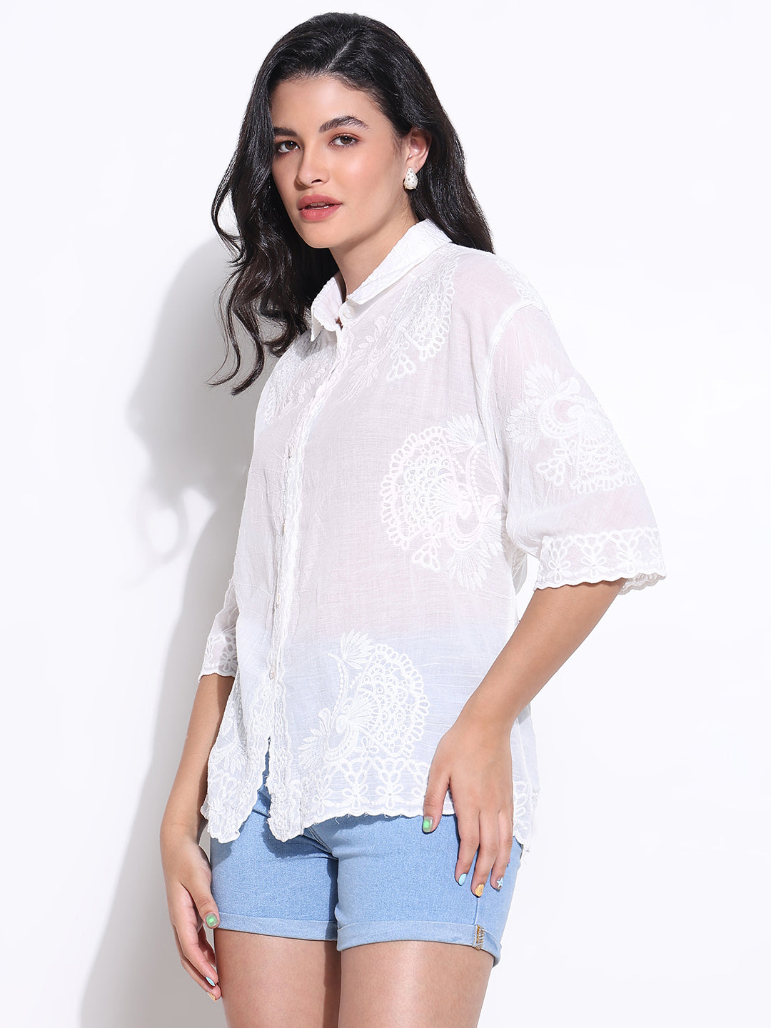 Women White Solid Oversized Shirt