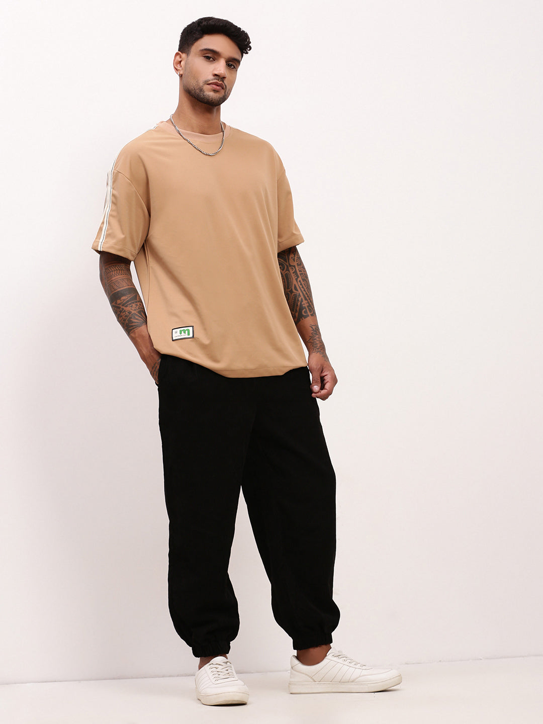 Men's Black Relaxed Fit Corduroy Joggers with Elasticated Drawstring Waist
