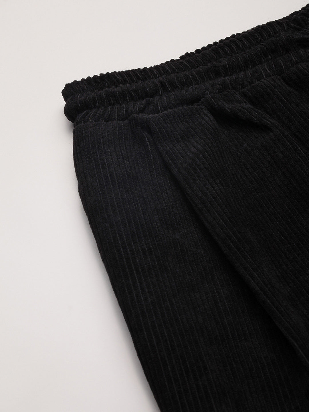 Men's Black Relaxed Fit Corduroy Joggers with Elasticated Drawstring Waist
