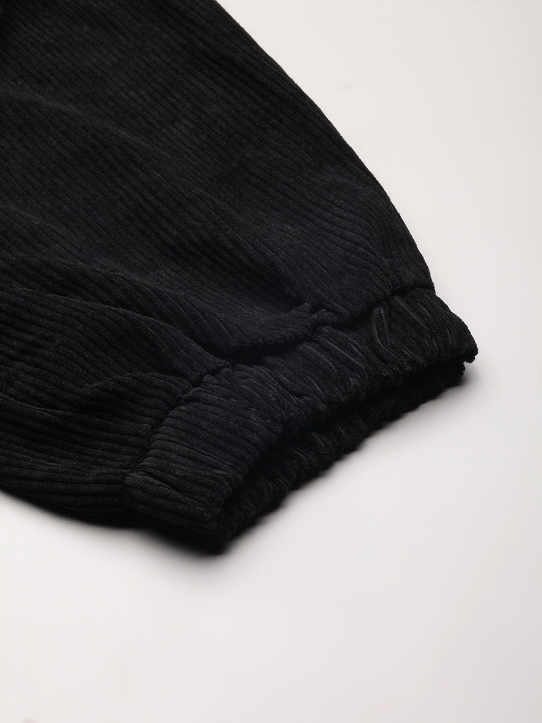 Men's Black Relaxed Fit Corduroy Joggers with Elasticated Drawstring Waist