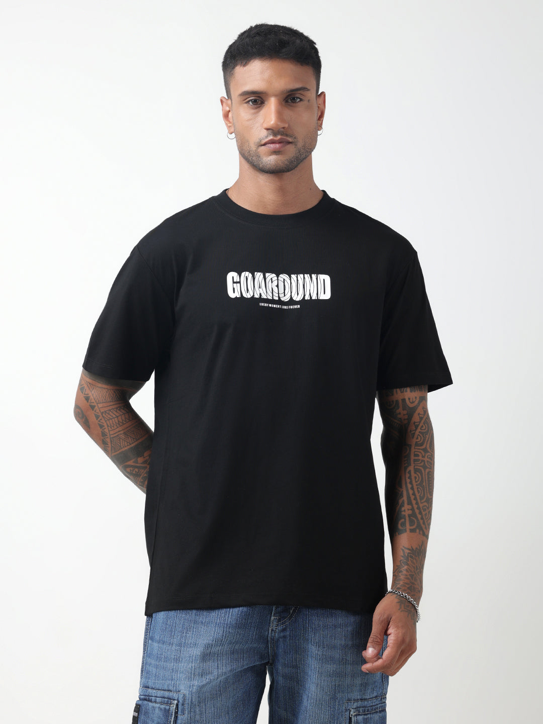 Men's Typography Black Relaxed Fit T-Shirt