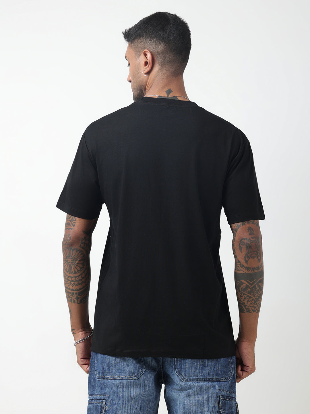 Men's Typography Black Relaxed Fit T-Shirt