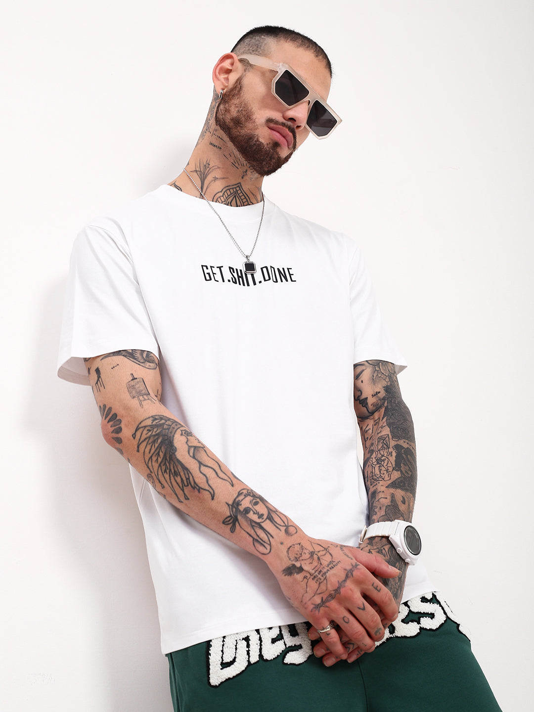 Men White Graphic T Shirt