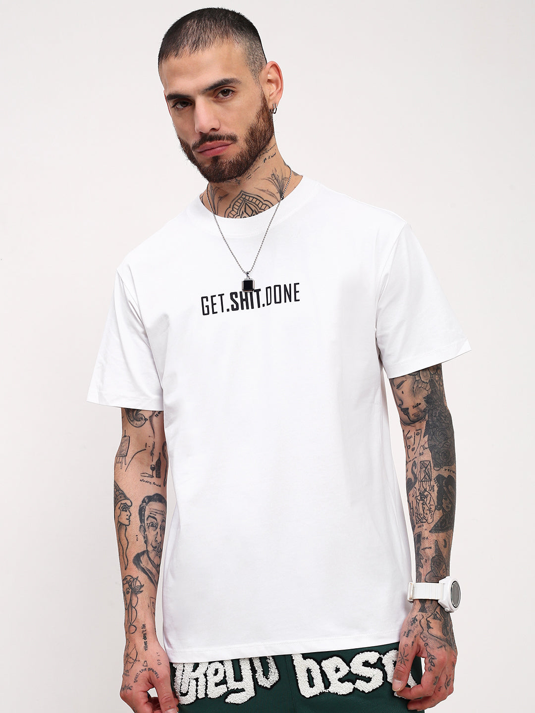 Men White Graphic T Shirt