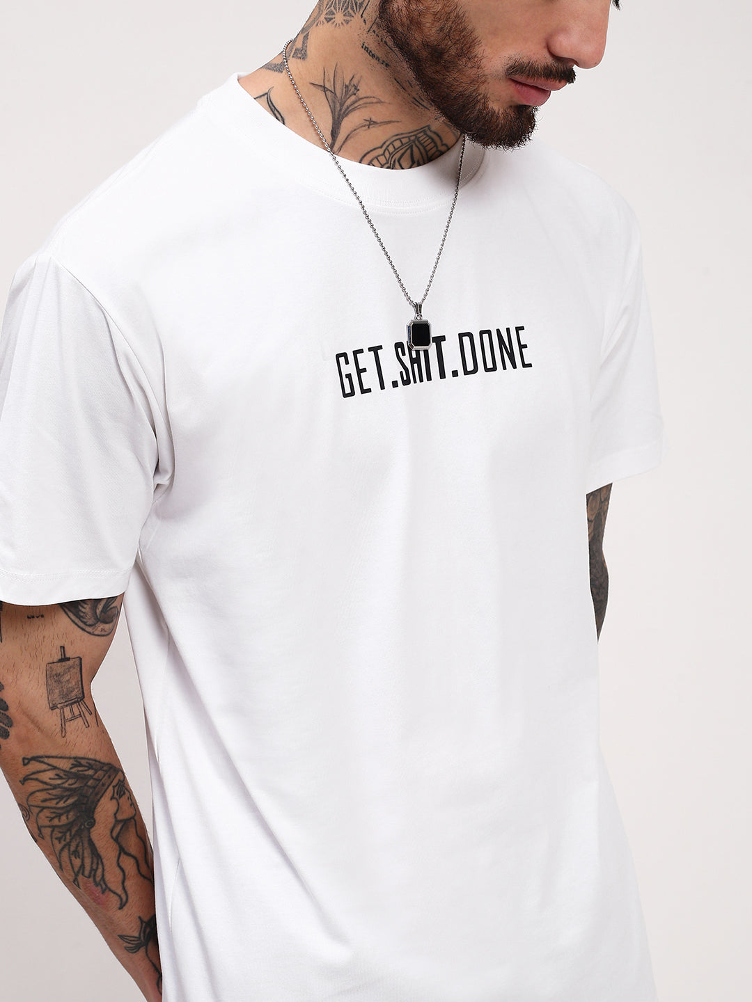 Men White Graphic T Shirt