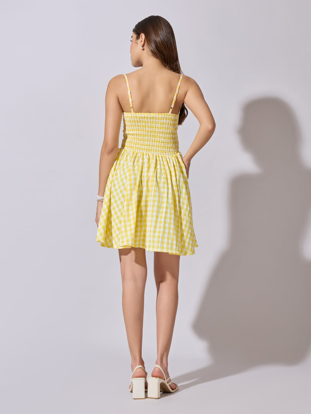 Women's Checked Yellow Fit & Flare Mini Dress