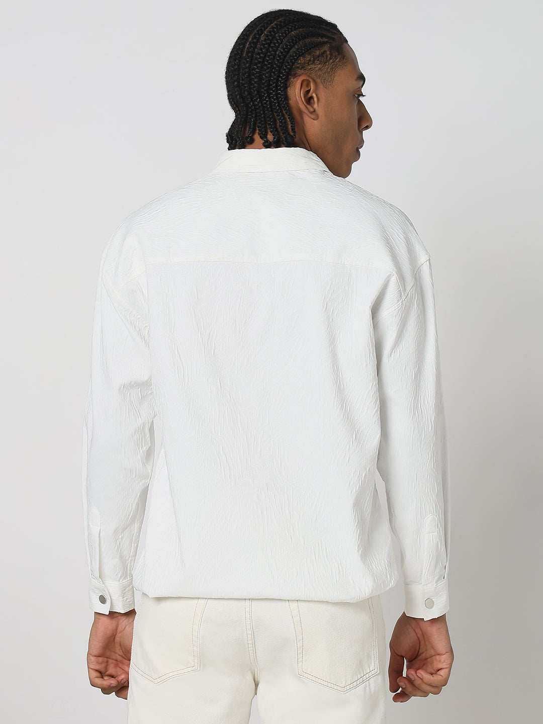 Men Solid White Shacket