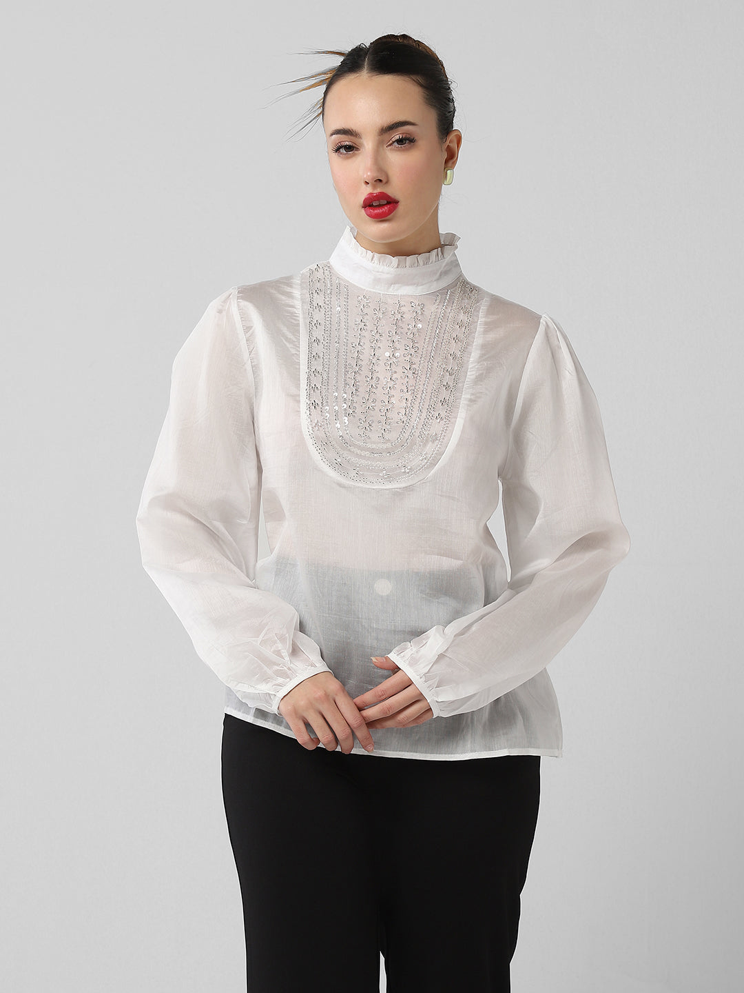 Women White Solid Top