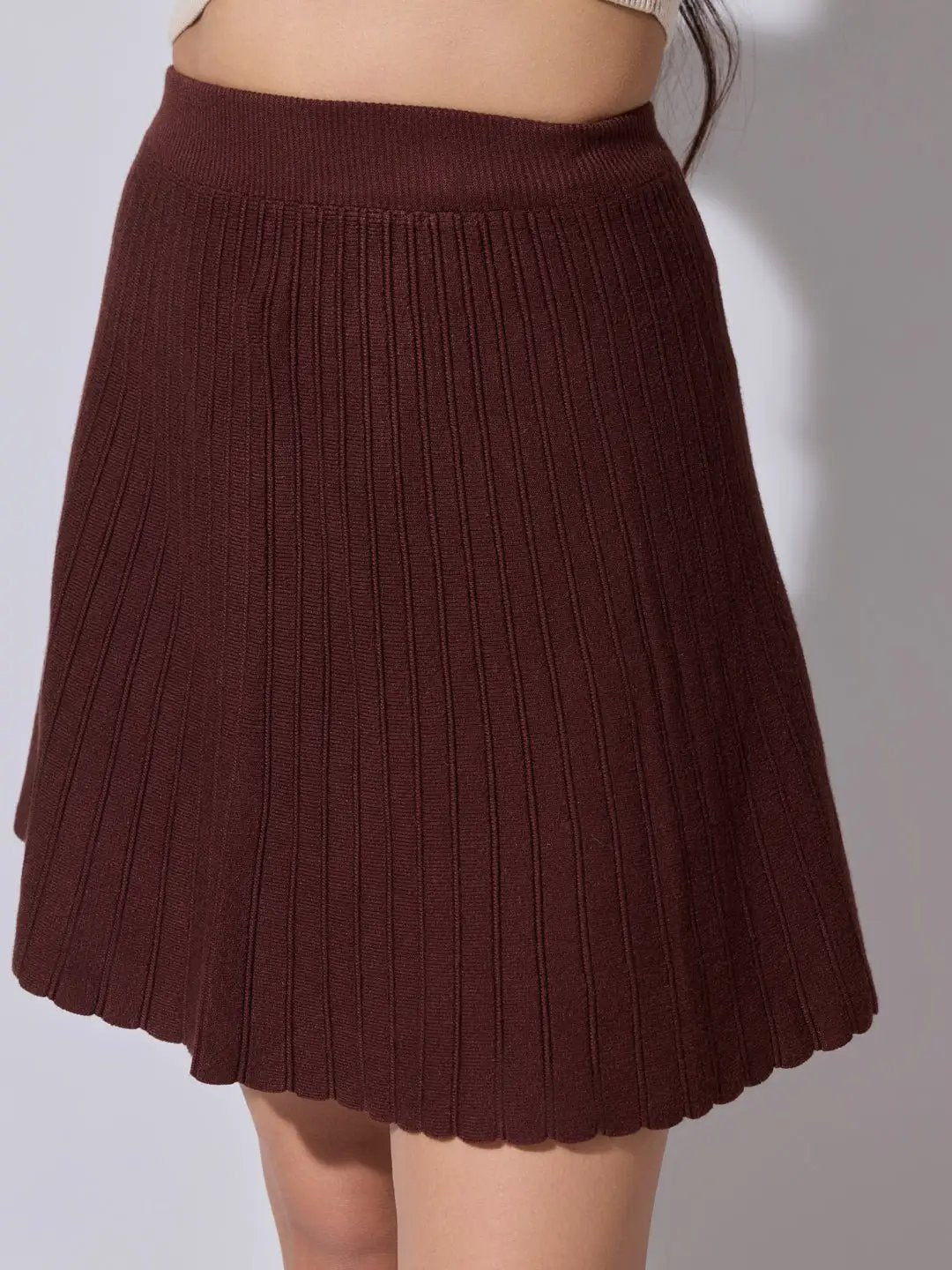 Shop Women's Ribbed Brown Flared Mini Skirt | Showoffff