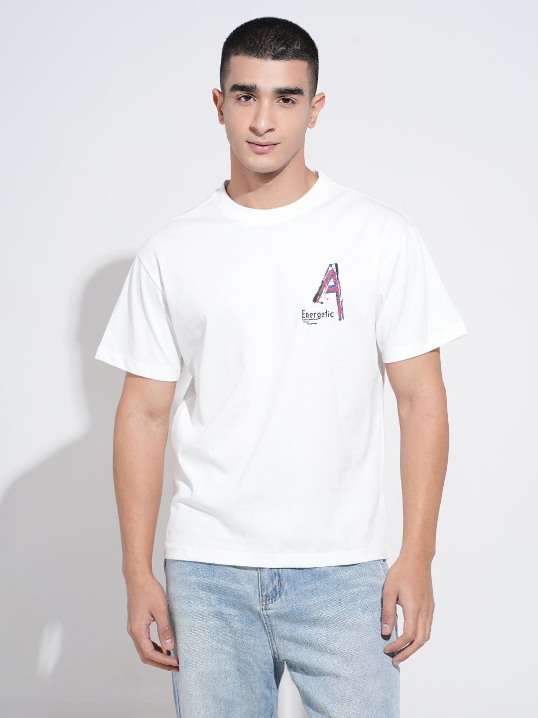 Men's Graphic Print White Round Neck Relaxed Fit T-Shirt