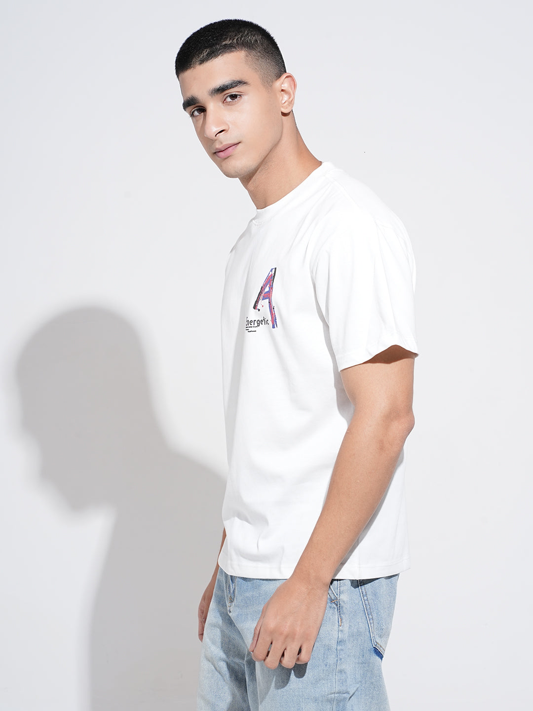 Men's Graphic Print White Round Neck Relaxed Fit T-Shirt