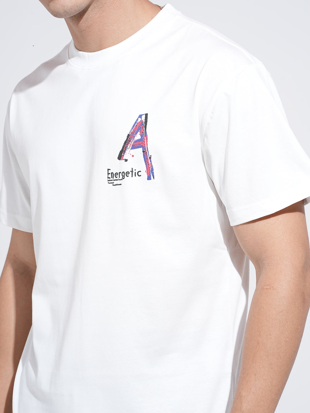 Men's Graphic Print White Round Neck Relaxed Fit T-Shirt