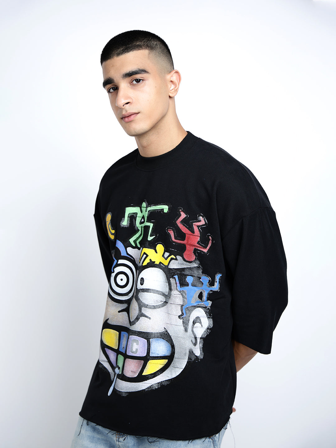 Men's Graphic and Typography Print Black Oversized T-Shirt