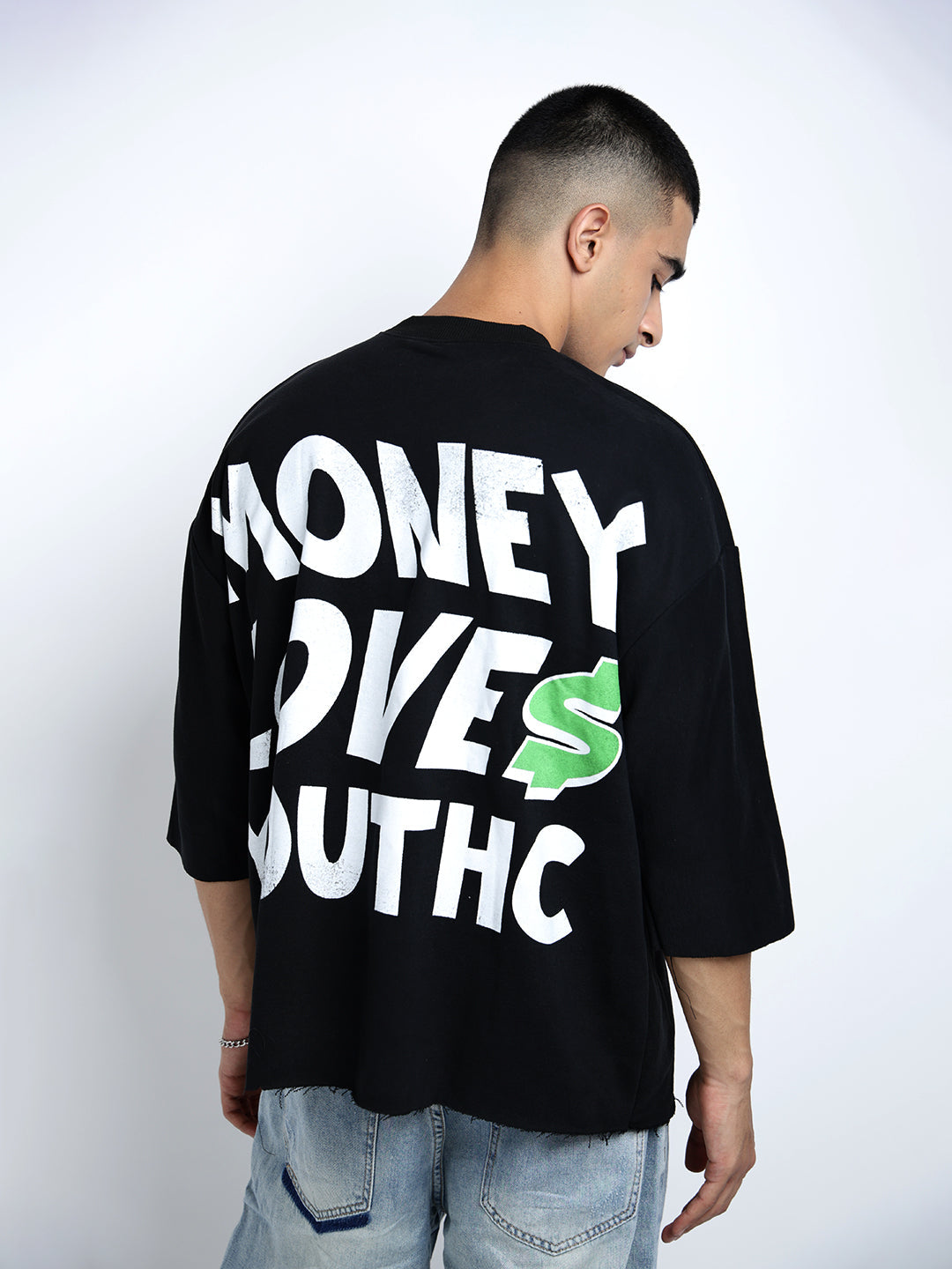 Men's Graphic and Typography Print Black Oversized T-Shirt