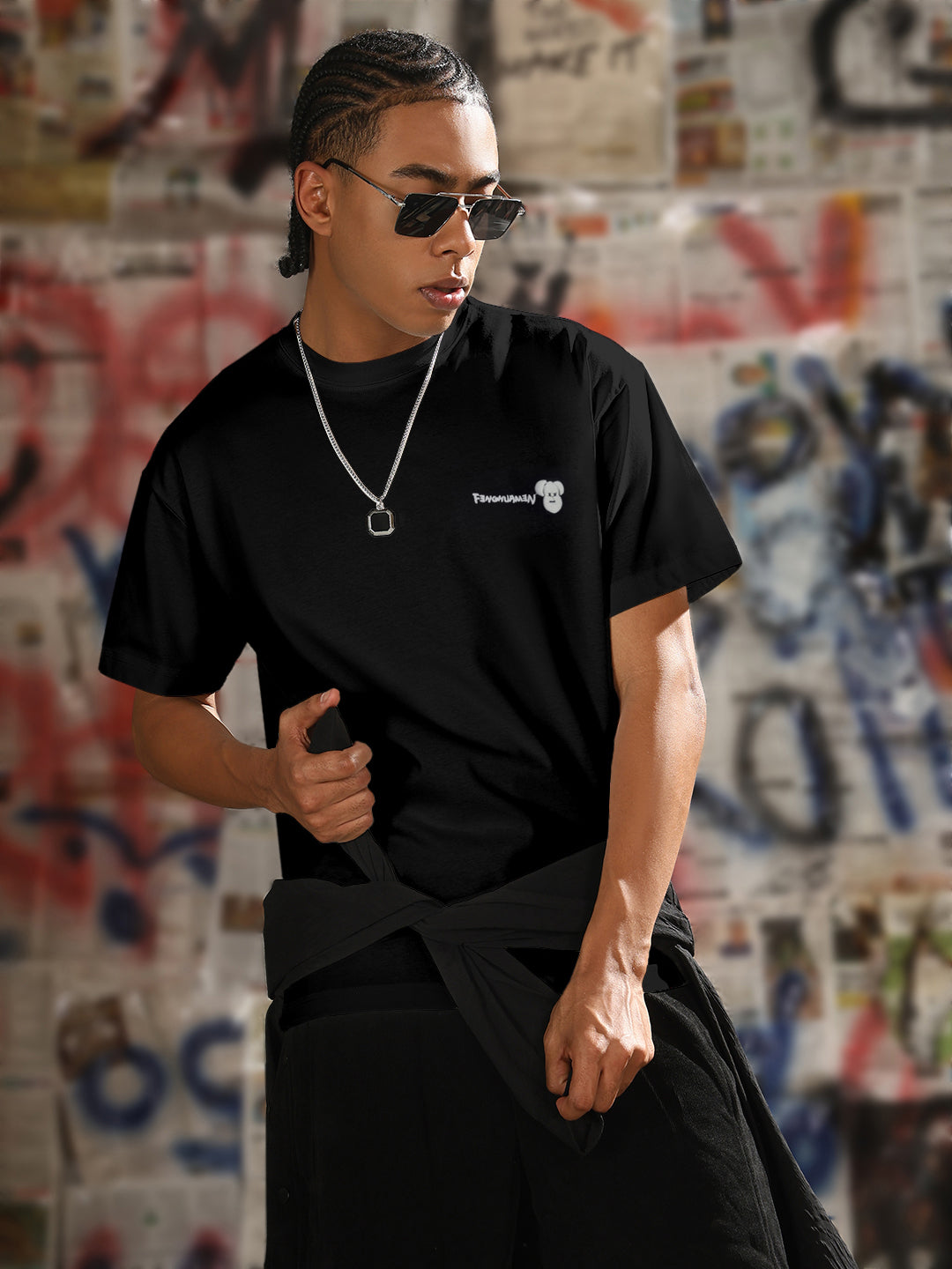 Men's Cartoon Print Black T-Shirt