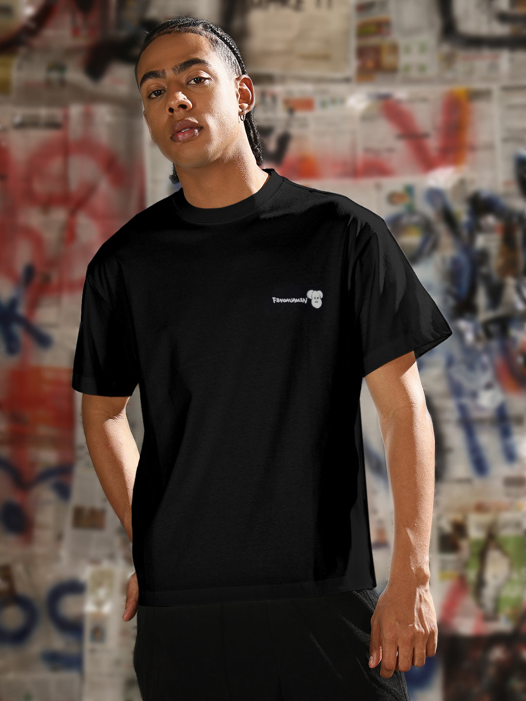 Men's Cartoon Print Black T-Shirt