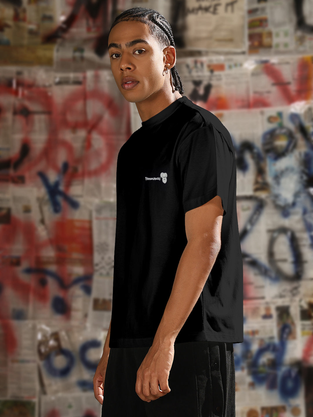 Men's Cartoon Print Black T-Shirt