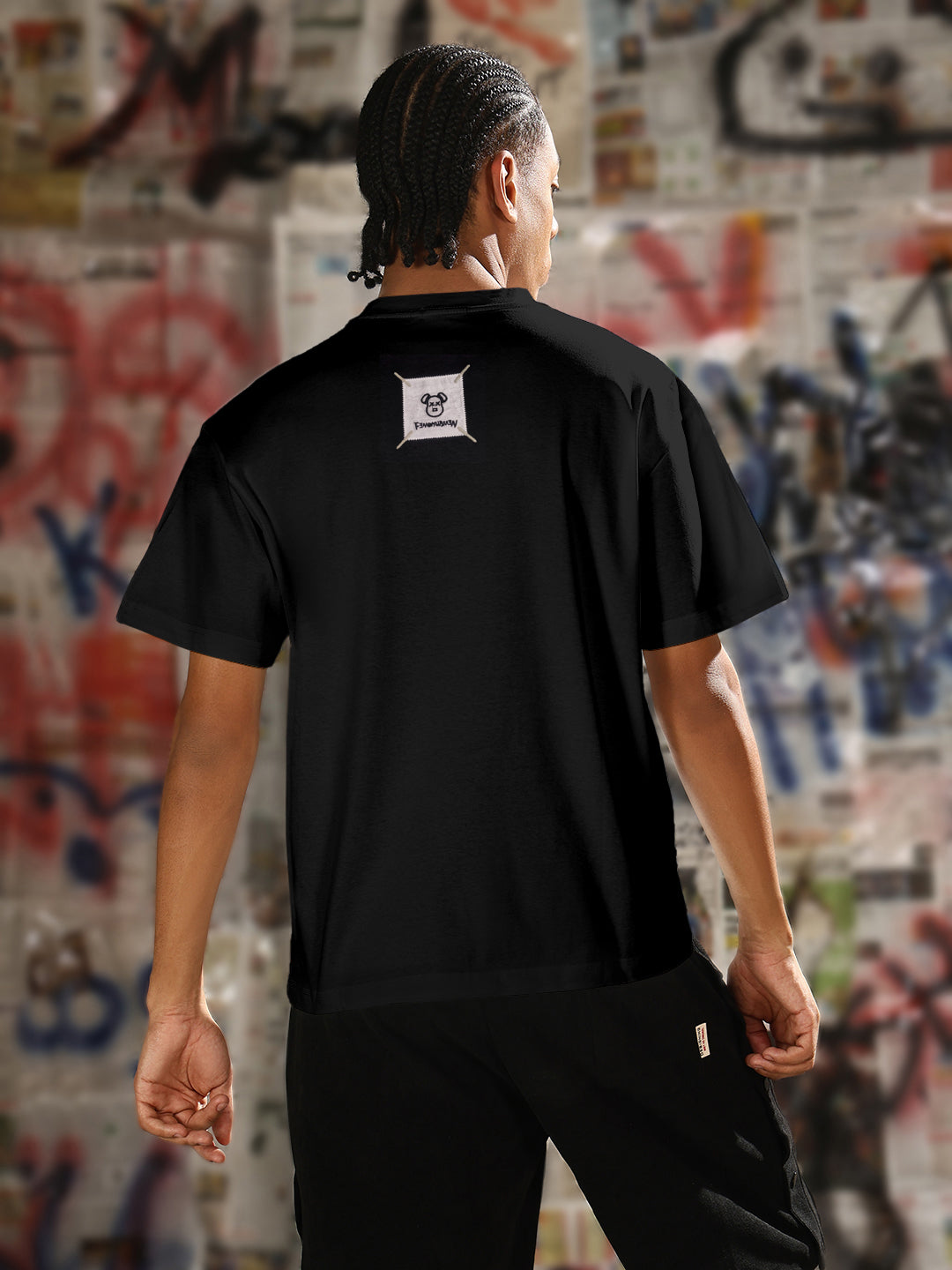 Men's Cartoon Print Black T-Shirt