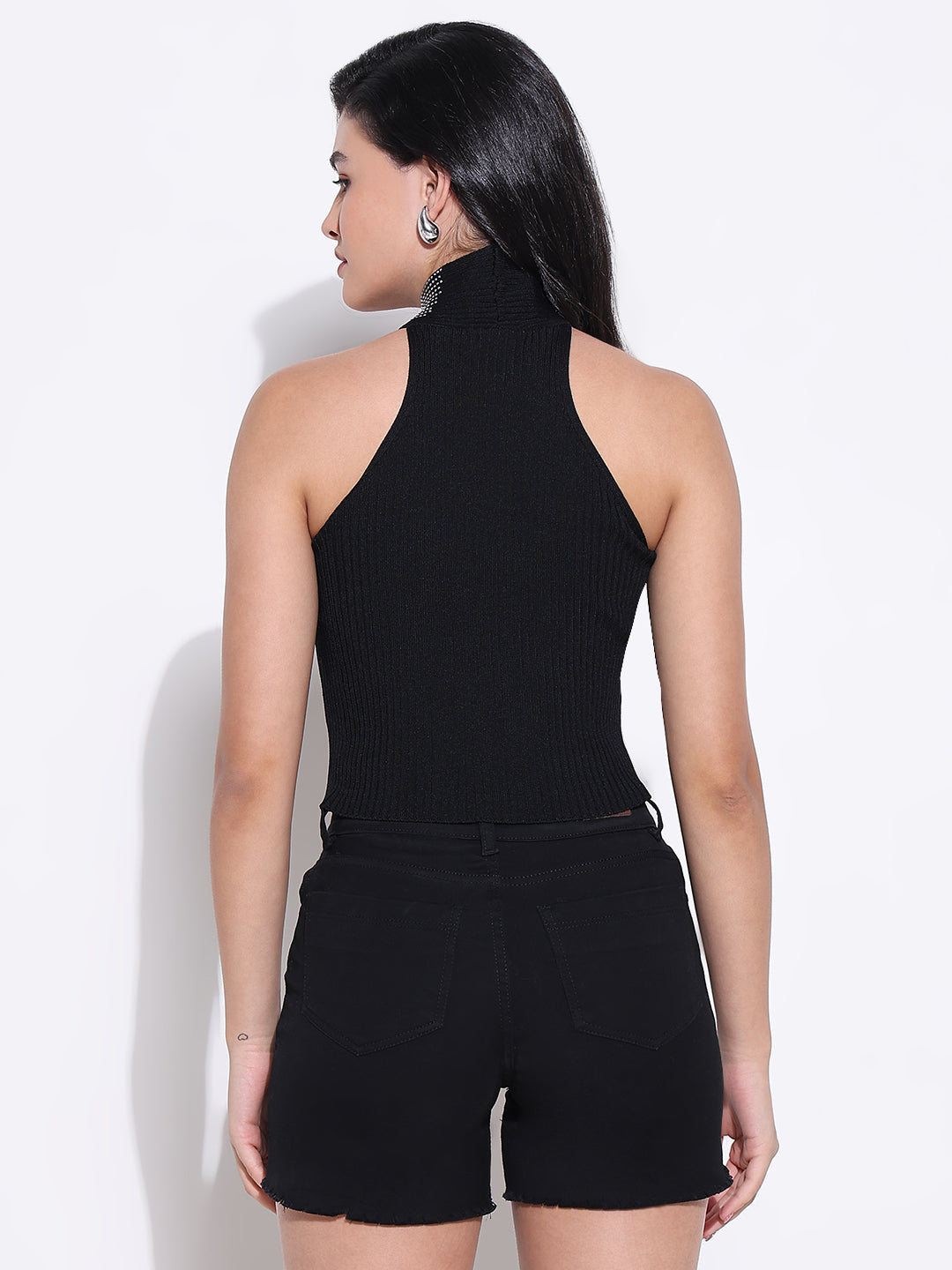 Women Black Solid Fitted Top