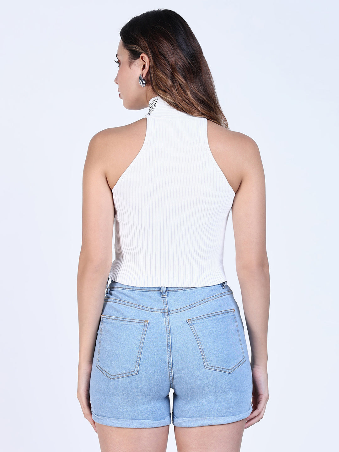 Women White Solid Crop Top