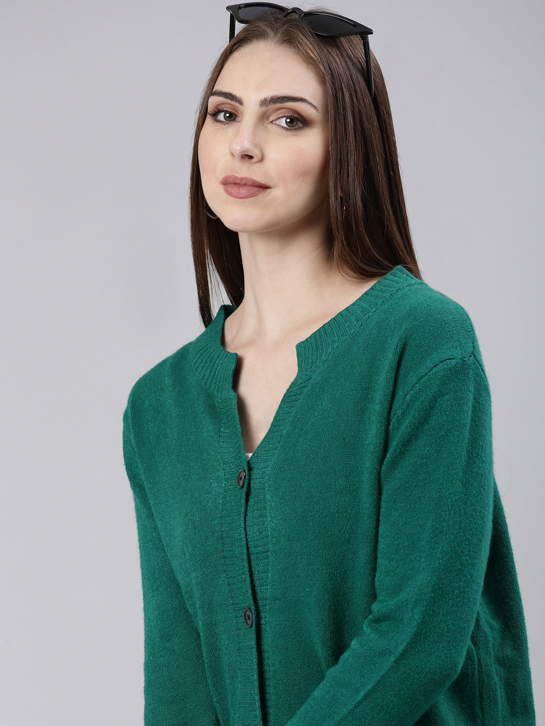 Women Green Solid Cardigan