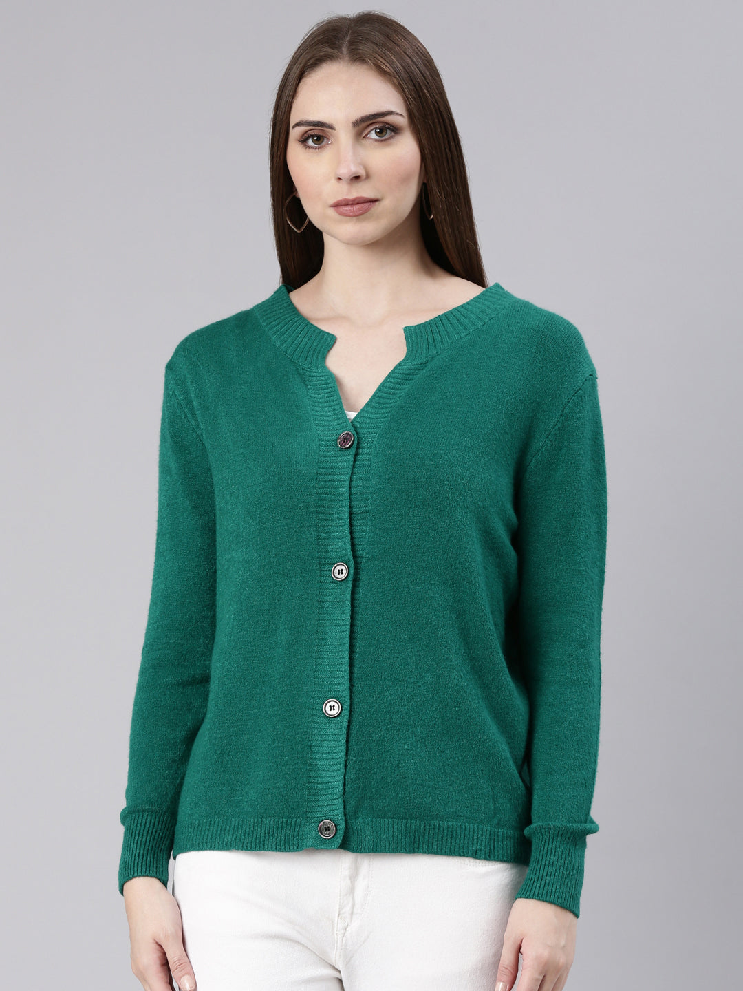 Women Green Solid Cardigan