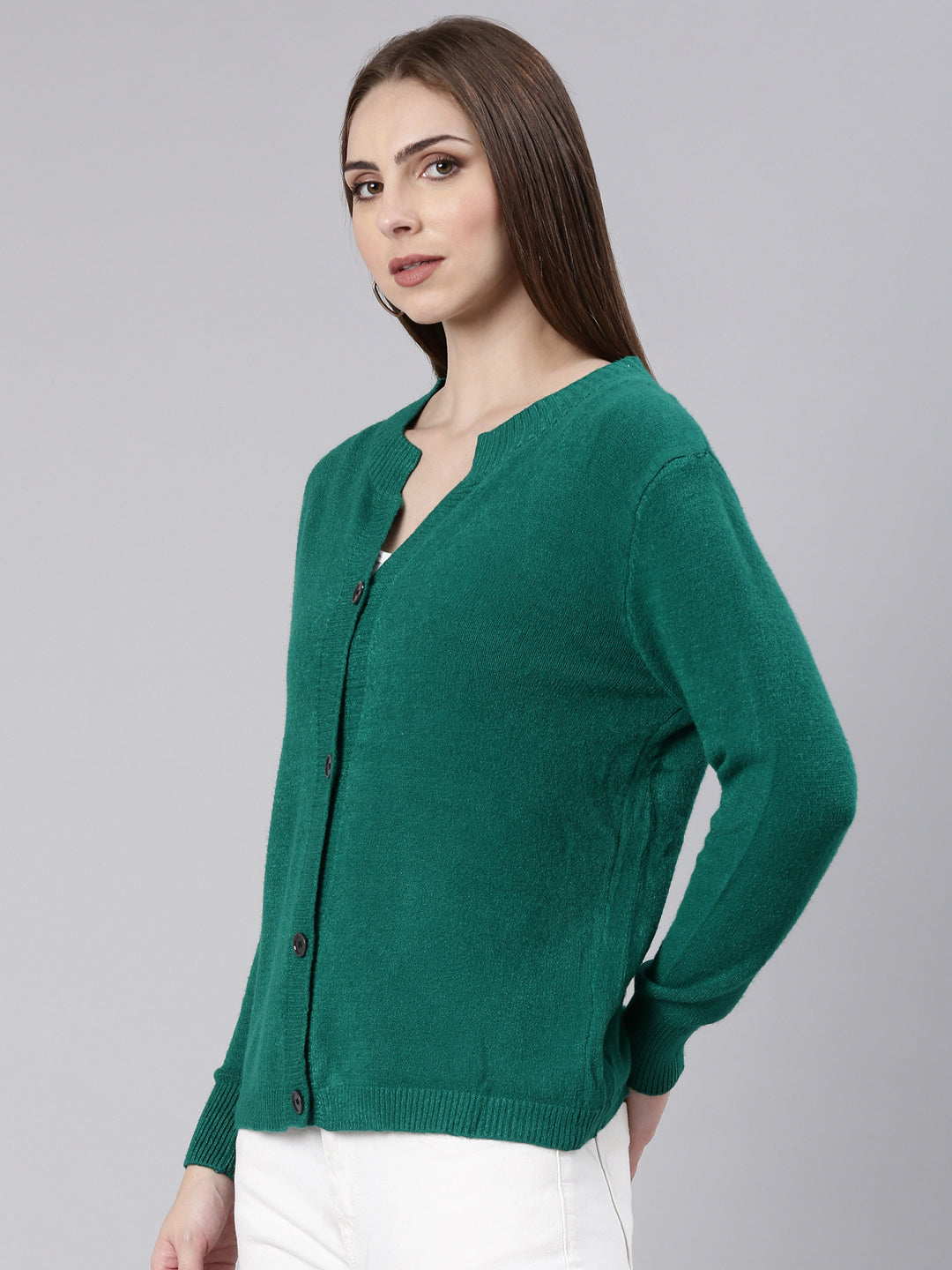 Women's Green Ribbed Cardigan